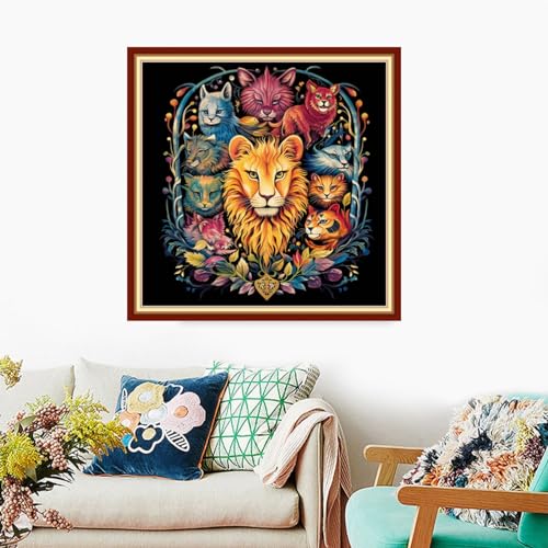 Image of Foxdiviy Stamped Cross Stitch Kits Full Range of Embroidery Needlework Starter Kits for Beginners Adults 11CT Embroidery Patterns Art Crafts DIY Needlepoint Kits-Animal Kingdom 18x18 inch