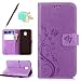 Produktbild Uposao Kompatibel mit Samsung Galaxy J3 2017 Handyhülle Lederhülle Leder Handy Schutzhülle Leder Tache Luxus Schmetterling Blumen Bookstyle Flip Tasche Case Wallet Cover Handytasche,Lila
