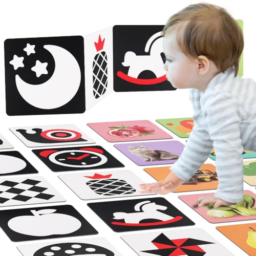 Aolso Tarjetas Negras y Blancas para Bebés,80 Piezas Juguetes Bebes, Tarjetas Flash Tarjetas Tarjeta Visual de Alto Contraste, Tarjetas Flashcards BebesTarjeta Bebe Juegos Educativos Aprender Colores