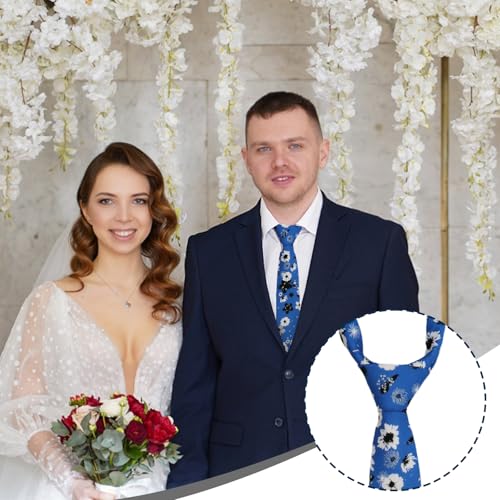 Image of Luckyvestir Mens Ties, Sage /Dusty Blue /Pink Floral Ties for Men, 2.76 inch Cotton Flower Necktie for Wedding /Groomsmen /Party