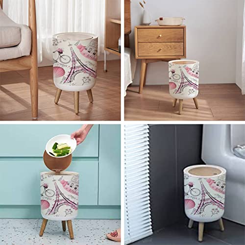 Image of Small Trash Can with Lid for Bathroom Kitchen Office Diaper Paris Symbols Seamless Romantic Travel Paris Bedroom Garbage Trash Bin Dog Proof Waste Basket Cute Decorative, 8.66x14.3inch