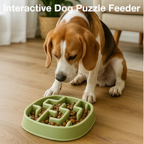 Image of Slow Feeder Bowl | Square Maze Food Bowl for Dogs and Cats | Anti Choking Puzzle Bowl | Anti Slip Interactive Feeding Dish | Durable & Easy to Clean | Anti Bloat and Aids Digestion (Green)