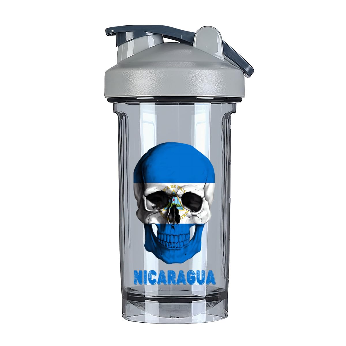 Skull Nicaragua Flag 18 Ounce Shaker Cup,Fashion Theme Pattern Shaker Bottle Leak-proof Workout Shake Bottles 500ML/18 oz Perfect for Pre Workout