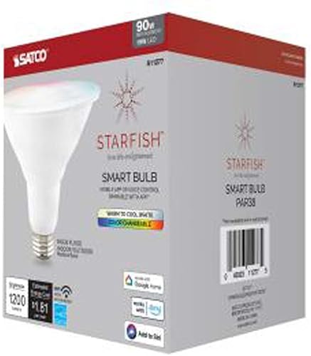 Miniatura 4 de Satco S11277 Starfish WiFi-Control PAR38 Bombilla LED inteligente blanca que cambia de color y sintonizable, 15 vatios, 2700K-5000K