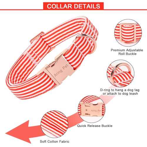 Image of ARING PET Cute Dog Collar for Puppy Small Medium Large Dogs-Red Stripe S | Cute Christmas Heavy Duty Pet Collars with Metal Buckle for XS S M L XL Dogs, for Beach Trips Picnic Daily Outdoor Stroll