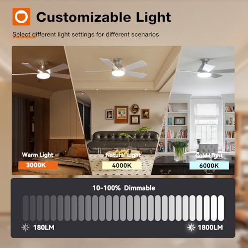Image of addlon Ceiling Fans with Lights, 42 Inch Low Profile Ceiling Fan with Light and Remote Control, Flush Mount, Reversible, 3CCT, Dimmable, Quiet, Silver Small Ceiling Fan for Bedroom Indoor /Outdoor Use