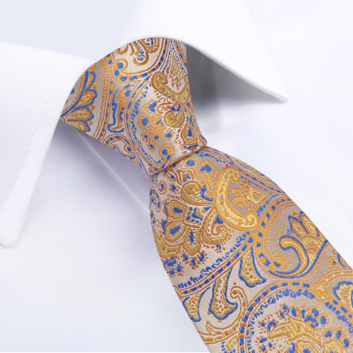 Image of DiBanGu Mens Paisley Tie Sets Silk Jacquard Woven Floral Necktie and Pocket Square Cufflinks Wedding Business Party