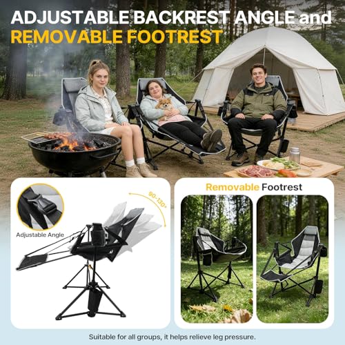 ZENPETIO Silla de Camping Hamaca con Reposapiés, Silla Plegable Mecedora Capacidad 500lbs miniatura 3
