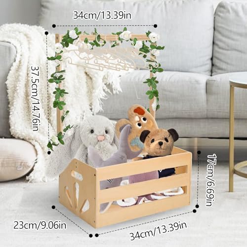 Babykisten Schrank, Geschenkkorb Baby Holz Babyparty Schrank Baby Korb Babys Shower Geschenk mit WeißEm Rosenrattan und 5 KleiderbüGeln für Neugeborene Babyparty Neue Eltern