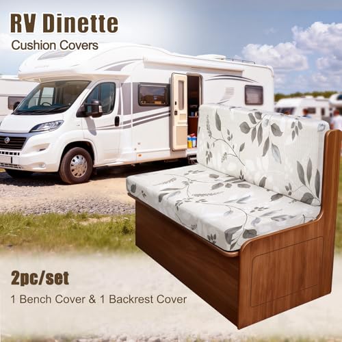Image of SearchI RV Dinette Cushion Covers, Stretch Camper Cushion Slipcovers for Travel Trailer Couch RV Booth Seat, Replacement Camper Sofa Chair Protector (1 Backrest Cover & 1 Bench Cover, Elegant Foliage)