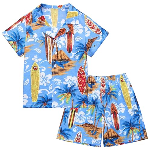 Image of Little Bitty Toddler Boys Hawaiian Shirt & Short Set Beach Shirts for Kids Printed Casual Outfit 2 Piece Clothes with Pockets