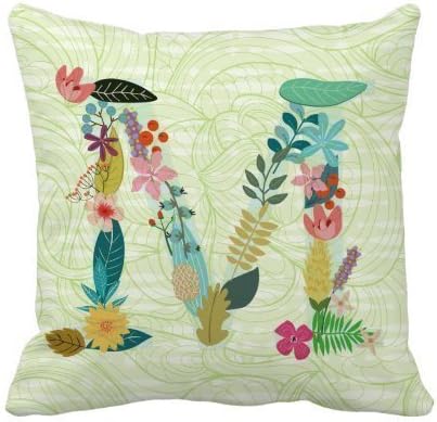 Amazon Co Jp 24枚の葉の花文字スペル M 装飾枕カバー クッションカバー 18 X 18 ホーム キッチン