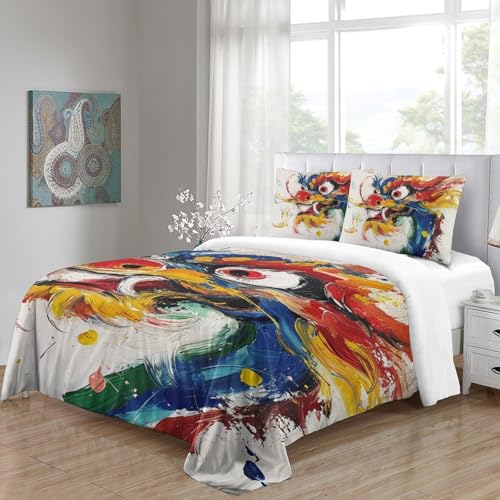 Housse de couette dragon 3D microfibre douce infroissable avec zip