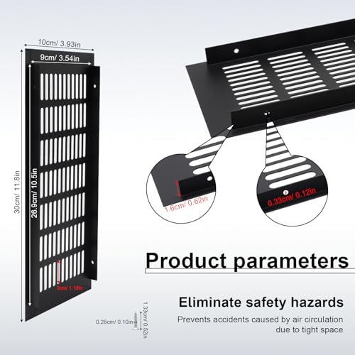 WJUAN 2 Stück Alu Lüftungsgitter 300x100mm schwarz eckig - Belüftungsgitter für Schränke, Schlafzimmer & Türen