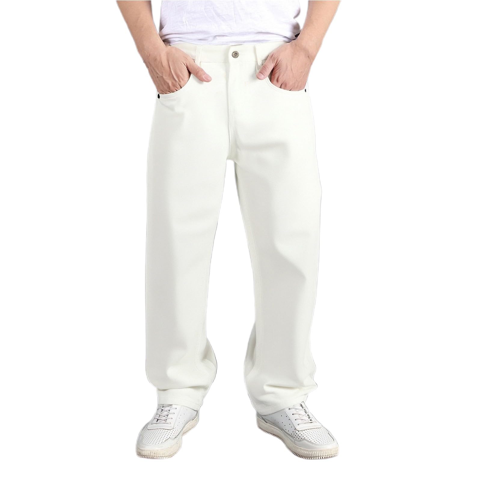 Jeans da uomo baggy lavabili, pantaloni jeans a gamba dritta, vestibilità rilassata, pantaloni in denim, classici basici, pantaloni invernali in tinta unita