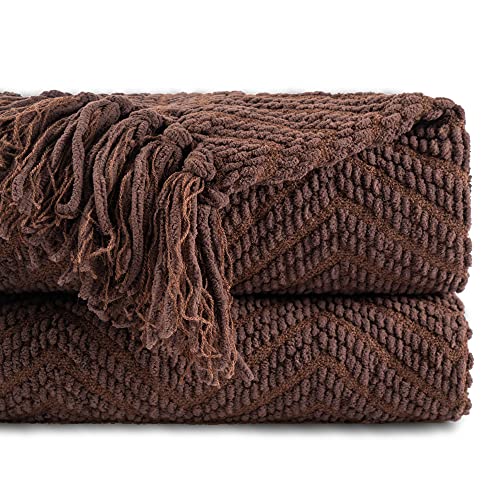 Image of BATTILO HOME Dark Brown Throw Blanket for Couch, Knitted Brown Throw 50'' x 60'', Super Soft Cozy Warm Chocolate Throw for Living Room Chair Couch Bed Sofa Bedroom Home Decor