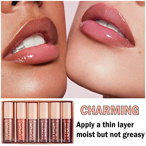 Cahiuyoa Light Lipgloss 6Pcs Lip Gloss Set,Nude Pink Lip Gloss Kit Shine Glossy And Moisturizing,Lip Plumping Lip Gloss Pack Bulk Liquid Lipstick For Women Girls-Set B #TOP6