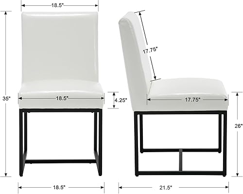 Miniatura 2 de Wahson Set of 2 Upholstered Dining Chair, Faux Leather Mid Century Modern Kitchen Leather Chair Armless for Dining Room, with Black Finish Metal