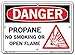 Vestil SI-D-70-A-AL-080 PROPANE NO SMOKING OR OPEN FLAME Danger Sign, Aluminum, 0.080" Overall Size, 10.5" W x 7.5" H