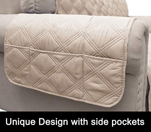 Chhkon Sofa Cover 100% Waterproof Non-Slip Quilted Furniture Protector Sofa Slipcover For Children, Pets For Leather Couch (Beige, 68") #TOP5