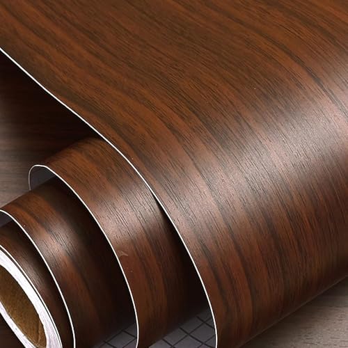 Image of Hotegxa Wooden Dark Brown Wallpaper Roll | Self Adhesive Peel & Stick Contact Paper | Waterproof PVC Wall Sticker for Bedroom, Living Room, Kitchen, Cabinet & Furniture (45 x 300 cm)