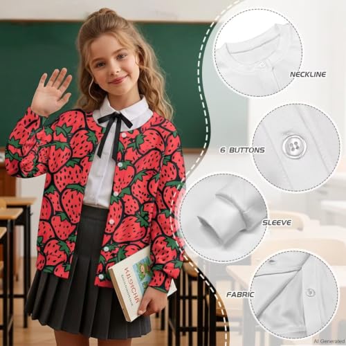 Image of Girls Cardigans Sweater Long Sleeve Crew Neck Button Down Sweaters School Outerwear for Kids Fall Winter Tops