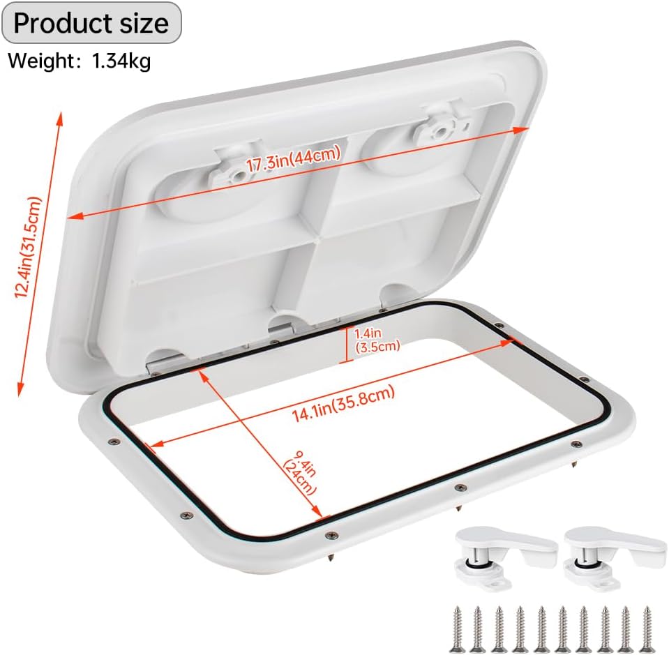 Marine Deck Access Hatch 12.4×17.3 White/Black Rectangle Boat Hatch & Lid,Boat Deck Hatch Lids (White)