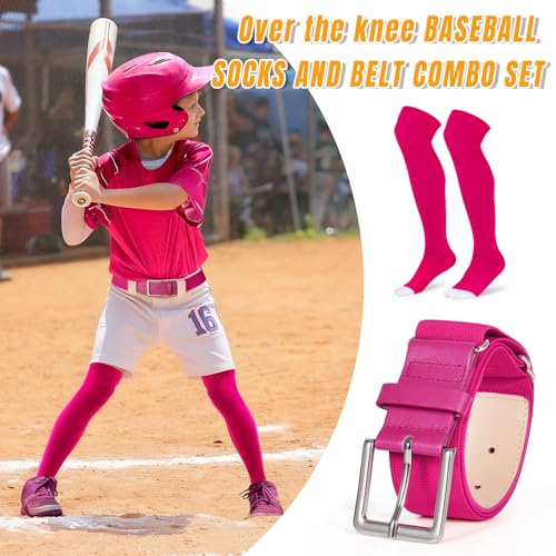 Image of XZQTIVE Baseball Socks and Belt Combo,Over the Knee Softball Socks and Belt,Knee High Football Socks for Kids Youth Adults