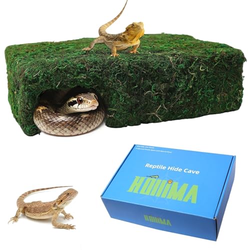 Hollima Mossy Cave Hide for Reptiles Lizard Moss Hideout with Safe Shelter Snake Cave Hut for Themed Terrarium Ideal for Gecko Hamster Snake to Rest & Hide