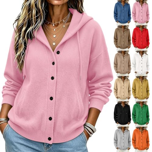 Pink Hooded Cardigan for Women Button Up Long Sleeve Cashmere Sweaters - image 1