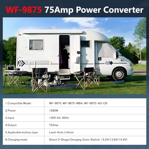WF-9875 75 Amp RV Power Converter, Heavy Duty for Lead-Acid Batteries, Compatible with WF-9855/WF-9800 Series, 12V DC Output, Fast High-Current Charging for RVs, Trailers, Campers & Off-Grid Power2