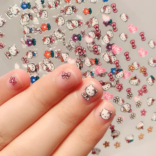 30 Sheets Nail Art Kit for Girls 6-12, Cute Cat Nail Stickers, DIY Nail Art Stickers for Kids, Cartoon Nail Decals for Creative Play and Self Expression