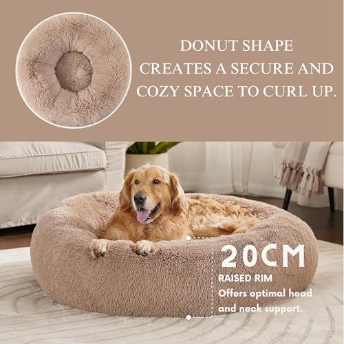 Image of ZEXSAZONE Summer Round Donut Pet Bed for Cats and Puppies Dogs Mat, Cozy and Plush, Raised Bedside Support, Both Sides Use Like 2 in One Washable, Sizes for Small, Medium, and Large Pets Brown