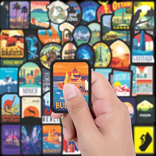 Image of FlyBuyHub Travel Aesthetic Vinyl Stickers for Phone Case, Laptop, Notebook, Diary, Water Bottle, School Bag - Self-Adhesive Set of 50 Glossy and Waterproof (City Travel)