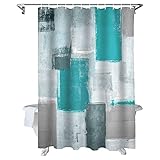 Fabric Shower Curtain, Abstract Texture Teal Custom Set With Hooks, Luxury Oil Painting Art Waterproof Polyester Bathroom Accessories, 72x72 Inch