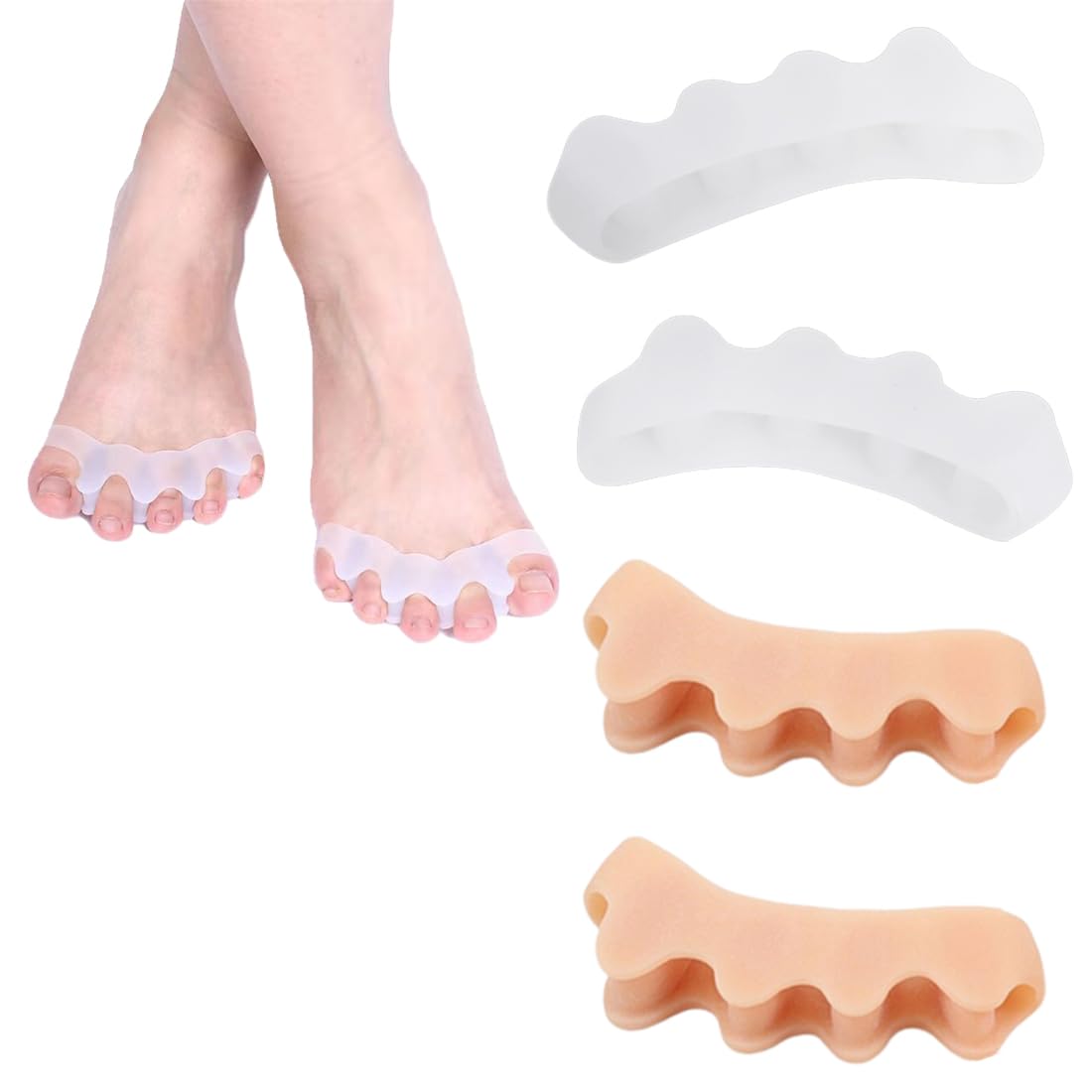 EODKSE Set de 4 Separadores de Dedos de los Pies de Silicona Ortopédicos para Ballet, Yoga y Atletas, Ajuste Ideal para Hombres y Mujeres en Todos los Tamaños de Pie,