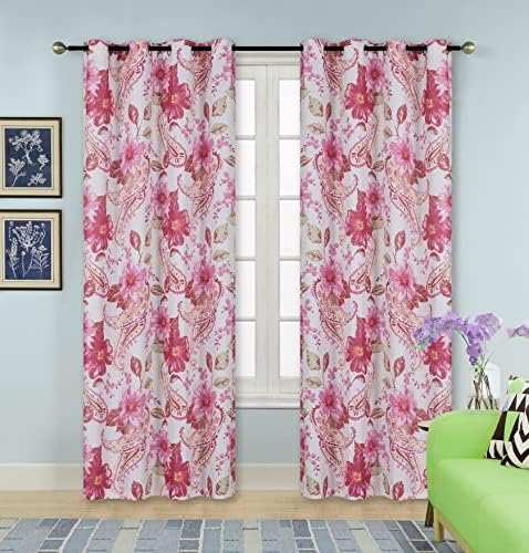 Jody Clarke 2PC Room Darkening Window Curtain Set Flower Paisley Pattern Yellow Blue Green Floral Colors Energy Saver with Bronze Grommets 104 Wide x 95 inch Long