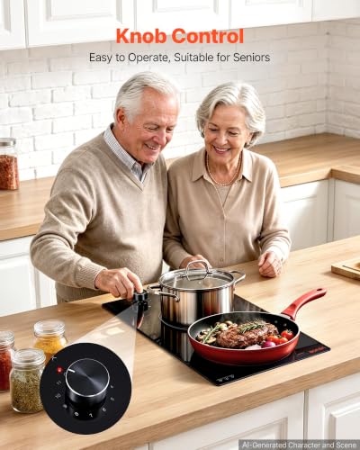 Image of VEVOR Electric Cooktop 12in 2 Burners Portable Stove Top 1800W 120V Plug In, Ceramic Countertop /Built-in Radiant Electric Stove, with 11 Power Levels, Over-Heat Guard, Knob Control