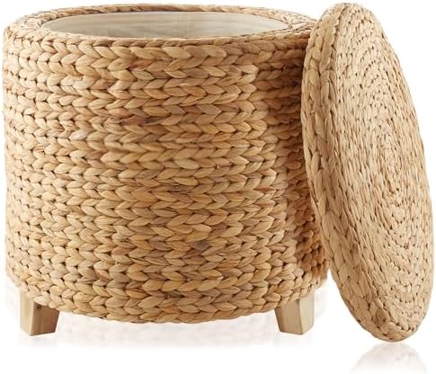 Casafield 17" Round Storage Ottoman with Lid - Natural, Handwoven...