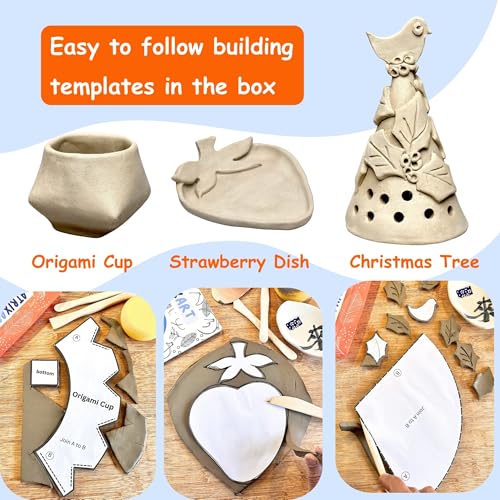 Atrixart All in One Pottery Kit for Beginners. The Craft Kit has 2kg Air Dry Clay for Adults, How to Guides & Templates, Paints and Modelling Clay Sculpting Tools (Pastel Colours) - Image 4