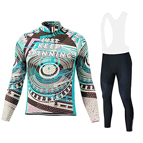 Smisan Men's Cycling Clothing Set Long Sleeve,Autumn Road Bike Shirts Breathable Quick-Dry and Bicycle Bib Long Pants with 9D Gel Padded,Cycling Clothing Kit with 3 Pockets for MTB-D Large