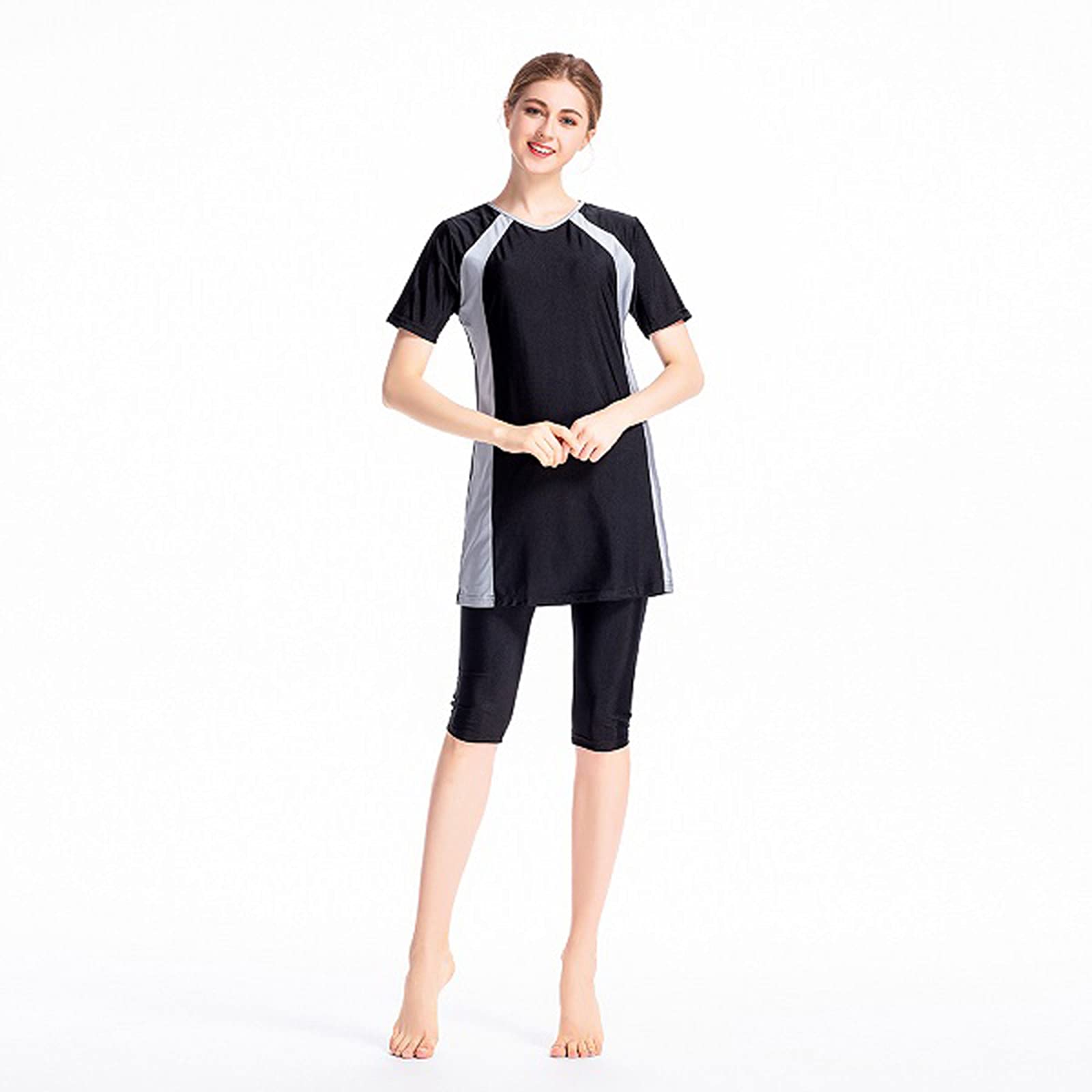 Pantaloni Corti a Maniche Corte Burkini Costumi da Bagno Musulmani Set 3 Pezzi Plus Size Costume da Bagno Islamico Turchia Costumi da Bagno Donna con Hijab