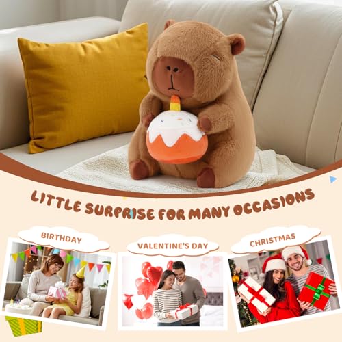 Image of Cute Capybara Plush with Cake - 13-inch Kawaii Capybara Stuffed Animal Pillow Soft Stuffed Plush Toy - Capybara Party Decoration Birthday Gifts for Kids Adult