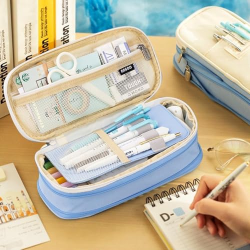 Image of Big Capacity Pencil Cases with Compartments Pencil Pouch Aesthetic for Kids Teen Students, Expendable Stationery Organizer Pen Bag for College School Office