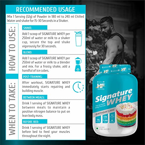 Image of HF Series Signature Whey Protein Powder|62 servings|Build Lean and Bigger Muscle |2Kg|Flavour-Birthday Cake