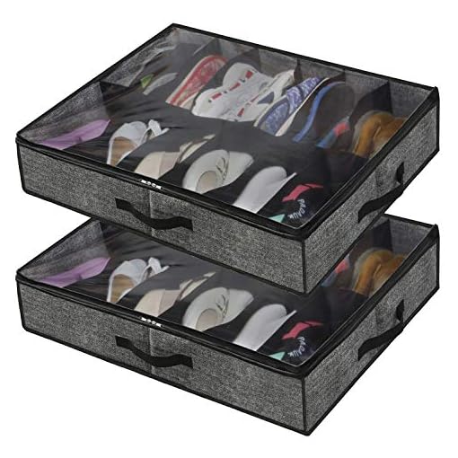 Onlyeasy-Sturdy-Under-Bed-Shoe-Storage-Organizer-Set-of-2-Fits-Total-24-Pairs-Underbed-Shoes-Closet-Storage-Solution-with-Clear-Window-Breathable-293x236x59-Linen-like-Black-MXAUBSB2P