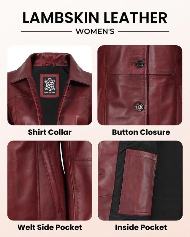 Image of Blingsoul Women's Lambskin Leather Car Coat - Vintage Real Long Leather Jacket for Women
