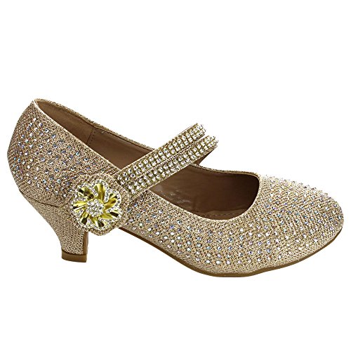 Link Justice-06 Children Girl Comfort Rhinestone Ankle Strap Kitten Heel Pumps2
