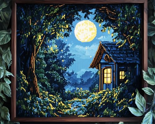 Broderie perlée paysage de montagne la nuit pour s'évader et créer une œuvre unique