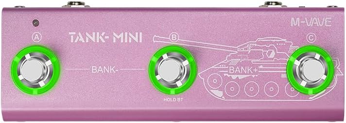 M-VAVE Tank Mini with green circles highlighting the three footswitches